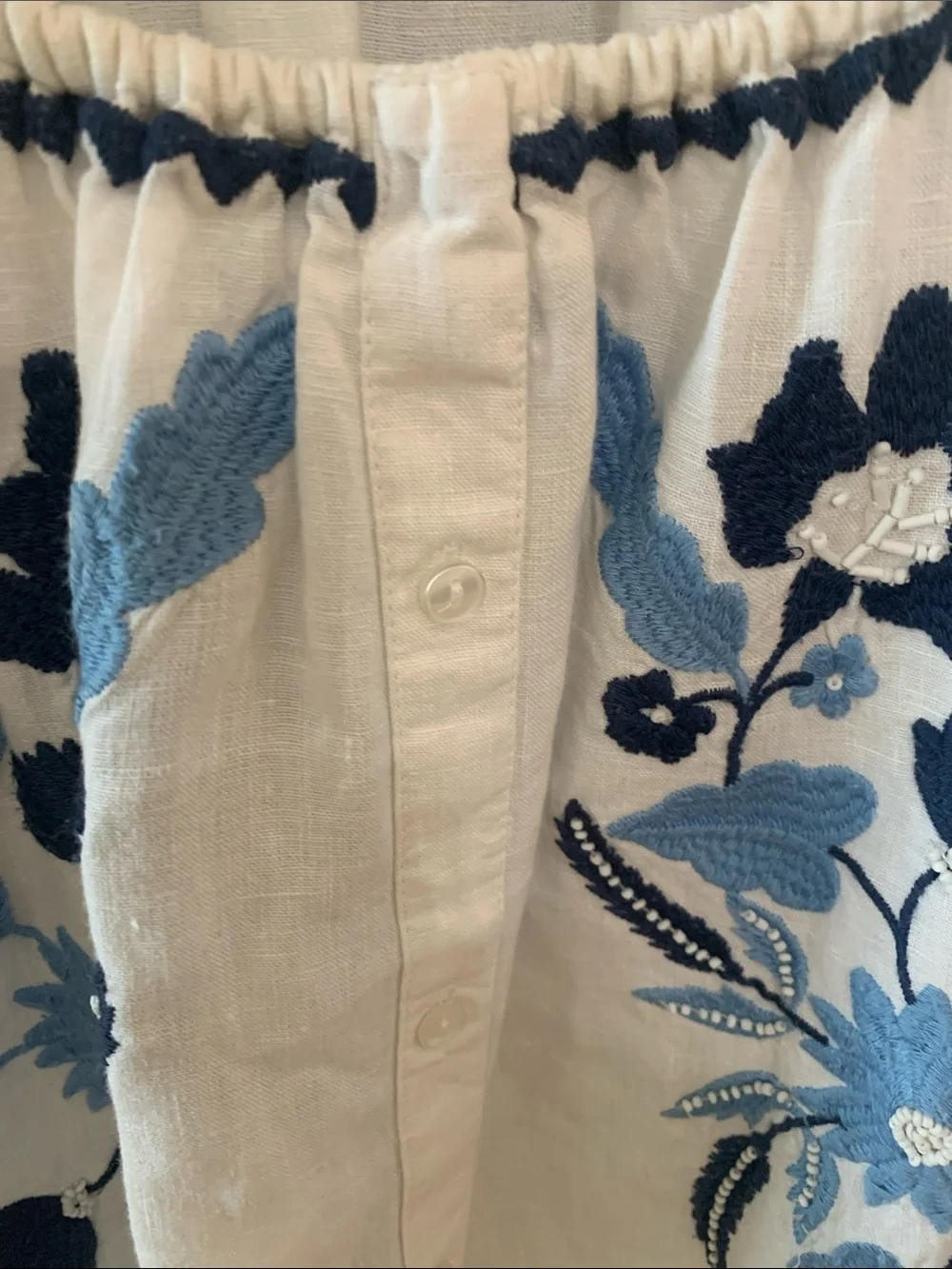 Charter Club White Peasant Blouse with Blue Floral Embroidery - Picture 4 of 7